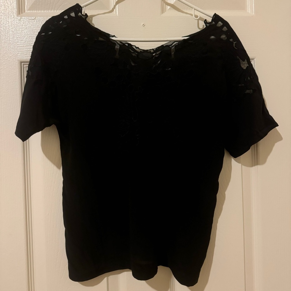 Madewell embroidered black silk and mesh top